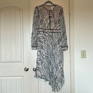 L.K.Bennett London chiffon floral long sleeve jewel neck midi dress